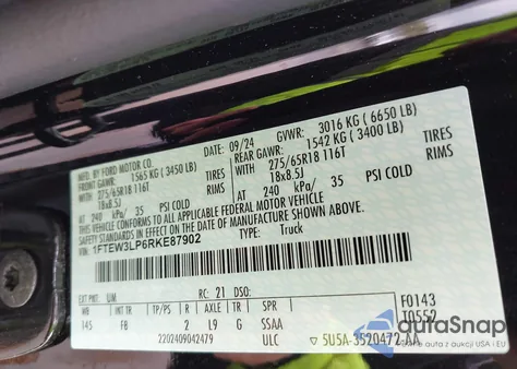 2024 Ford F-150 Xlt from USA, damaged, VIN 1FTEW3LP6RKE87902